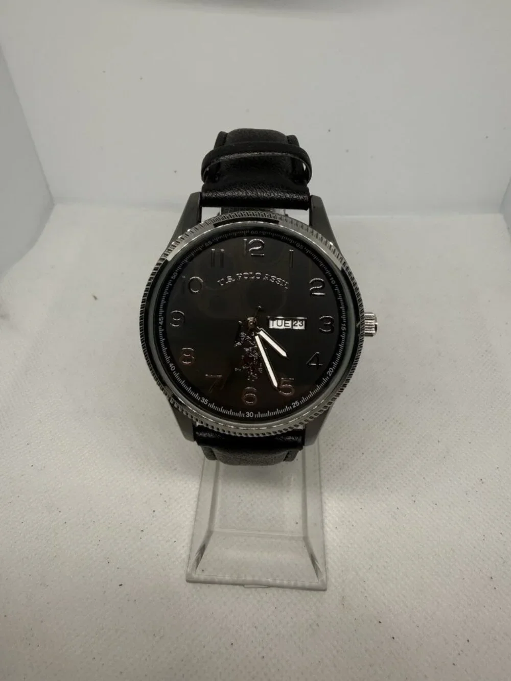 U.S. Polo Assn. Classic USC50702WM Mens Black Dial Day Date Leather Watch
